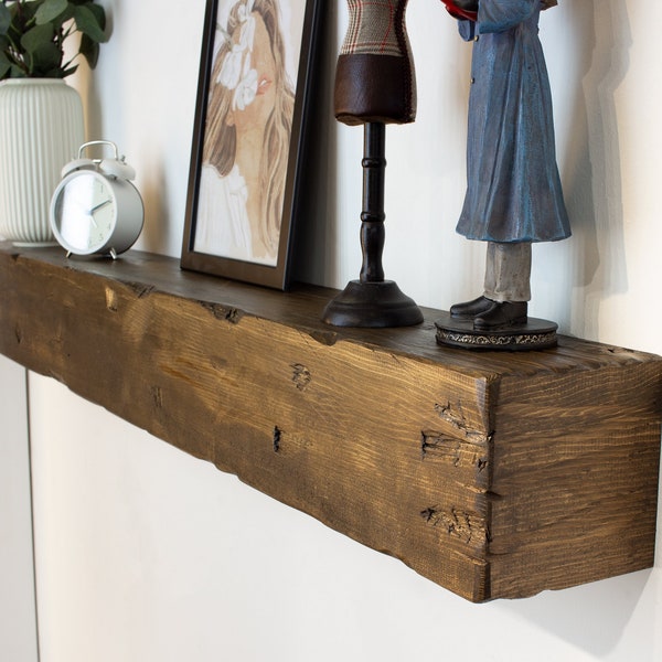 Rough Hewn Fireplace Shelf Mantel, Wood Fireplace Mantel, Floating Mantel, Rustic Mantel, Ditressed Mantle