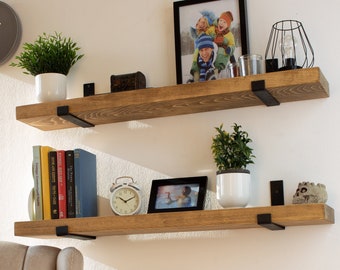 Heavy Duty Shelf with Metal Brackets | Custom Size Floating Shelf | Bathroom Shelf | Kitchen Shelf | Industrial Shelf | Farmhouse Shelf