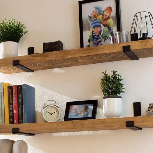 Farmhouse Shelf With Industrial Metal Brackets Custom Size Etsy