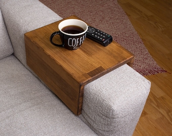 Modern Wood Armrest Table, Simple and Functional Couch Tray, Sofa