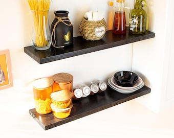 Black Floating Shelf, Kitchen Shelves, Custom Floating Shelves with Brackets, Floating Shelf for Bathrooom, Laundry Shelves, Wooden Shelf