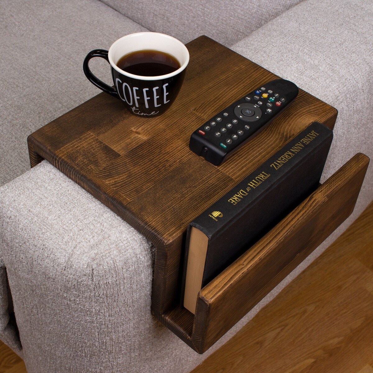 Couch Arm Rest Table With Magazine Stand, Modern Wood Armrest Table - Etsy