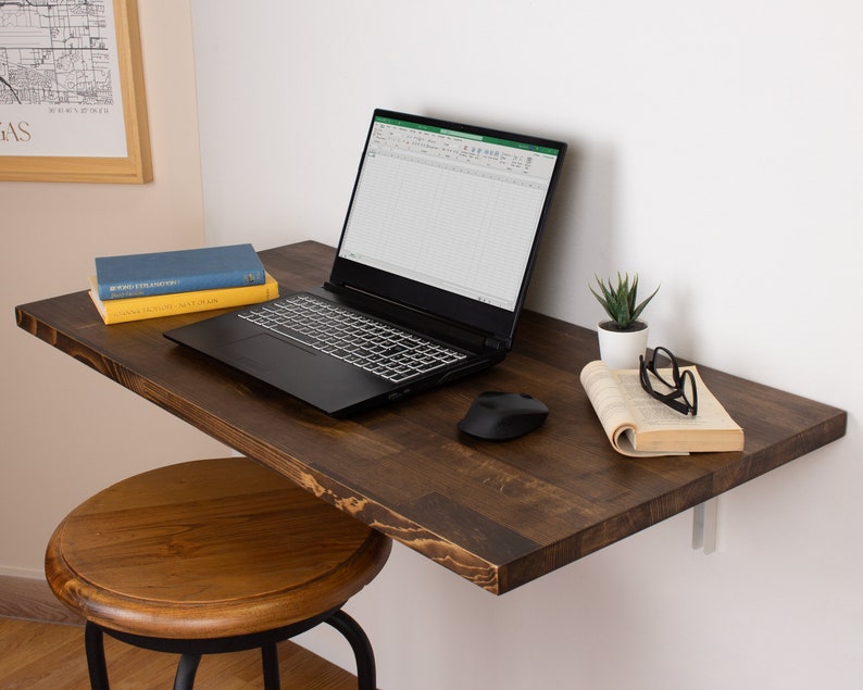 Solid Wood Floating Desk, Wall Mounted Desk, Wall Hanging Desk, Laptop Desk, Study Table, Work From Home, Fold Down Desk, Murphy Desk image 6