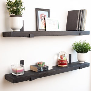 Black Wooden Shelf with Industrial Metal Brackets Custom Size Floating Shelf Shelf with Flat Bracket Heavy Duty Shelf Rustic Shelf image 9