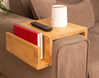 Sofa Arm Rest Table with Magazine Stand, Modern Wood Armrest Table, Sofa Arm Tray Table, Handmade Couch Tray, Custom Wood Sofa Arm Table