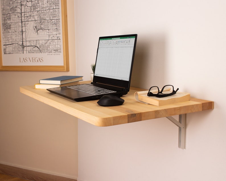 Wood Floating Desk, Wall Mounted Desk, Small Desk, Murphy Desk Table, Folding Desk, Home Office Desk, Wall Hanging Table, Unique Gift image 4