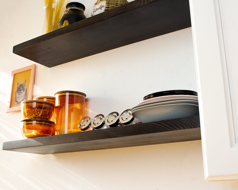 Black Floating Shelf, Kitchen Shelves, Custom Floating Shelves with Brackets, Floating Shelf for Bathrooom, Laundry Shelves, Wooden Shelf image 8