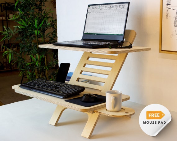 Adjustable Wood Laptop Stand Standing Desk Converter Workstation Deskstand Birch Plywood Tabletop Handmade Gift for Teacher Etsy UK