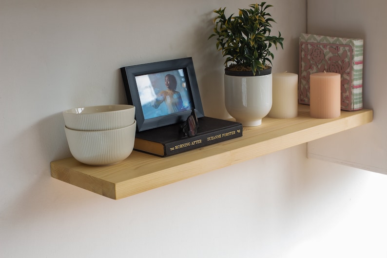 Custom Size Floating Wooden Shelves With Brackets Hardware Etsy