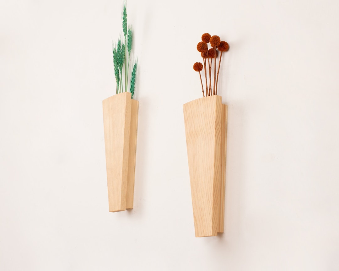 SMALL Wood Wall Pocket Faux Flower Holder Wooden Wall Vase Wall Hanging