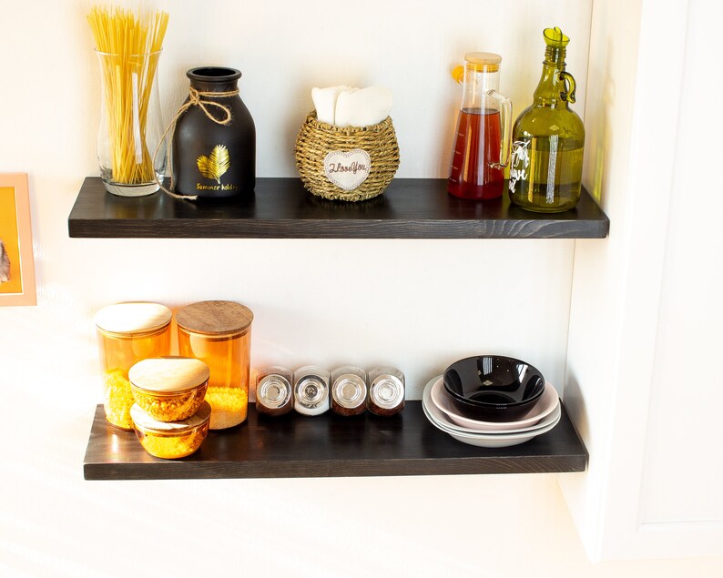 Black Floating Shelf, Kitchen Shelves, Custom Floating Shelves with Brackets, Floating Shelf for Bathrooom, Laundry Shelves, Wooden Shelf image 5