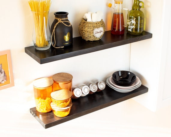 Black Floating Shelf, Kitchen Shelves, Custom Floating Shelves with Brackets, Floating Shelf for Bathrooom, Laundry Shelves, Wooden Shelf