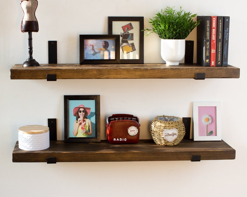 Farmhouse Shelf with Industrial Metal Brackets Custom Size Floating Shelf Shelf with J Bracket Heavy Duty Shelf Rustic Shelf image 3