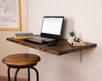 Solid Wood Floating Desk, Wall Mounted Desk, Wall Hanging Desk, Laptop Desk, Study Table, Work From Home, Fold Down Desk, Murphy Desk