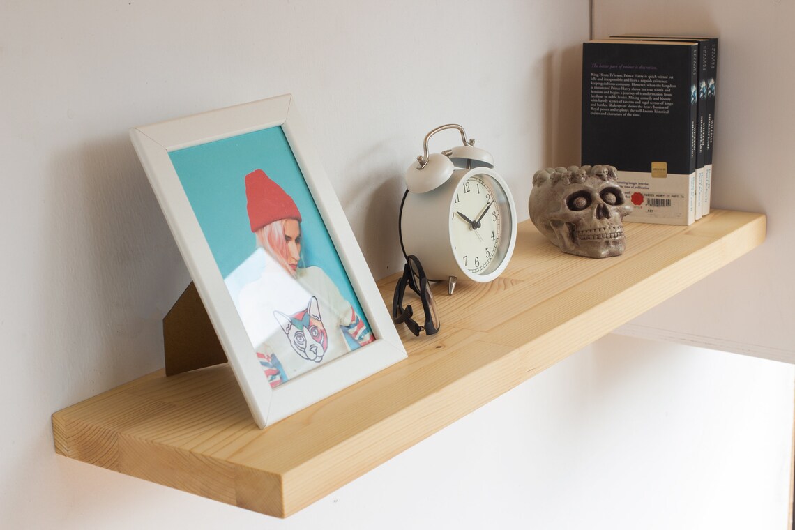 Custom Size Floating Wooden Shelves With Brackets Hardware Etsy