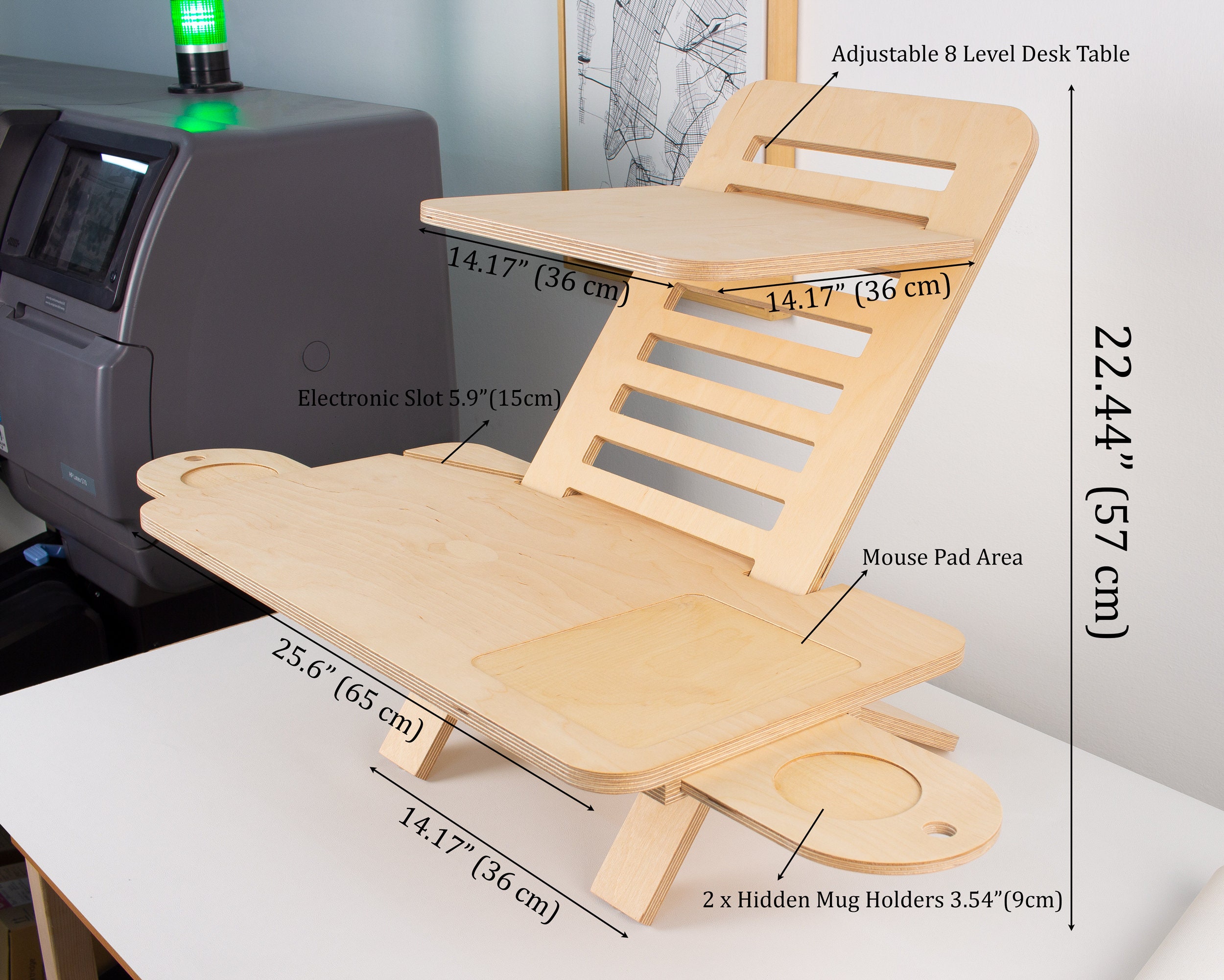 Adjustable Midi Wood Laptop Stand - Standing Desk Converter ...
