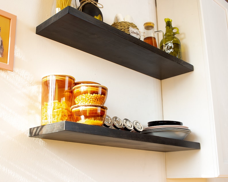 Black Floating Shelf, Kitchen Shelves, Custom Floating Shelves with Brackets, Floating Shelf for Bathrooom, Laundry Shelves, Wooden Shelf image 4