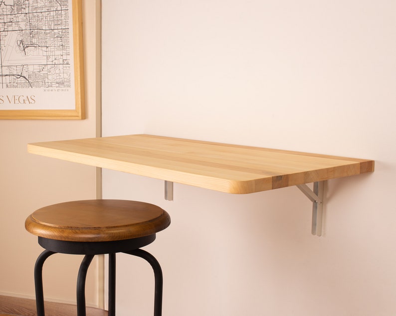 Wood Floating Desk, Wall Mounted Desk, Small Desk, Murphy Desk Table, Folding Desk, Home Office Desk, Wall Hanging Table, Unique Gift image 7