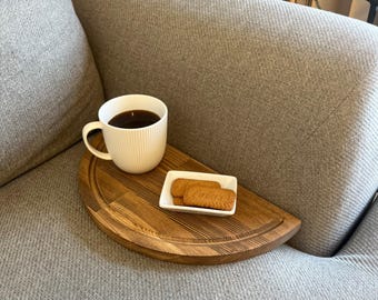 2-Piece Foldable Sofa Tray Table Set – Wooden Couch Arm Snack Holder – Space-Saving Half Moon Sofa Armrest Tray