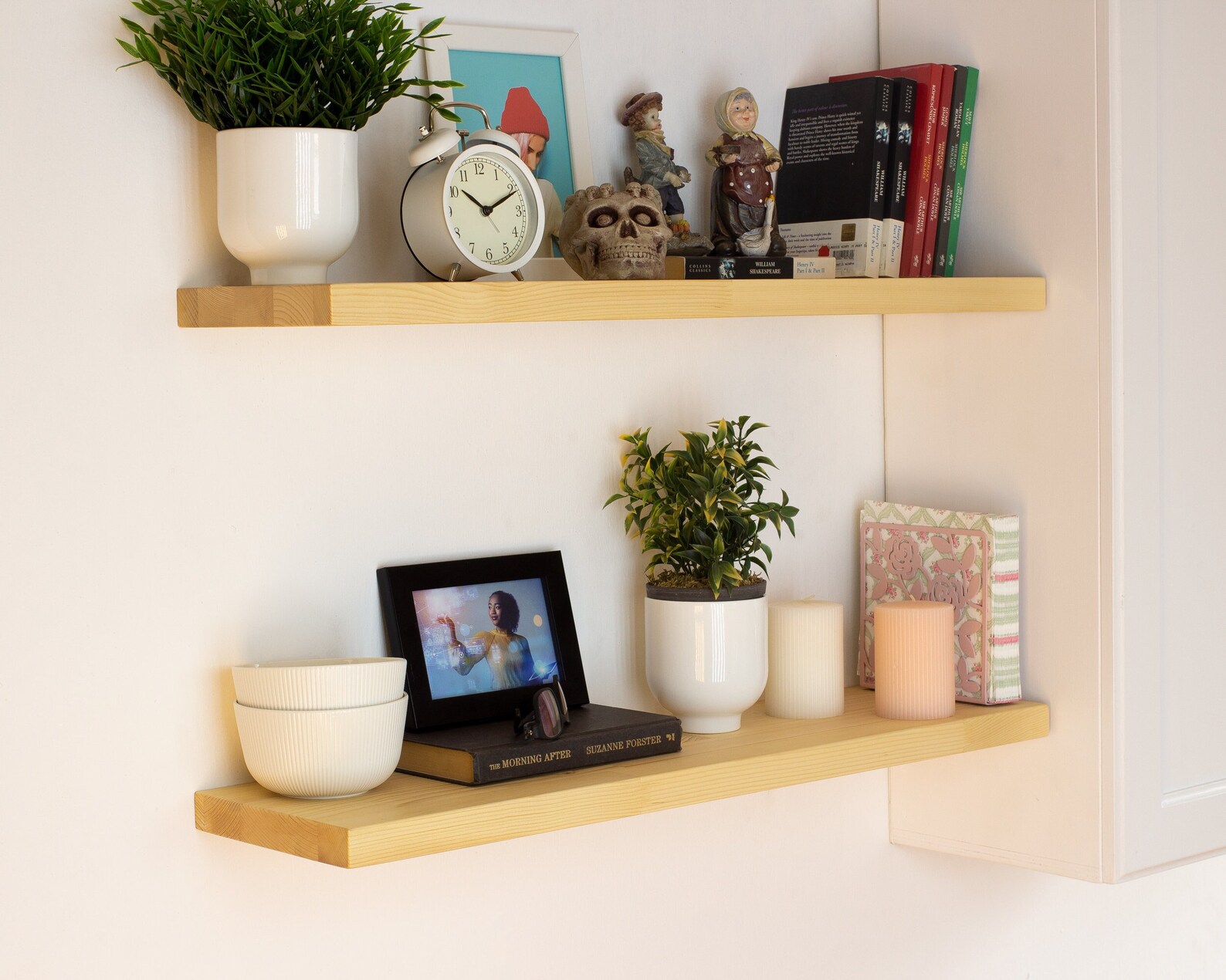 Custom Size Floating Wooden Shelves With Brackets Hardware Etsy