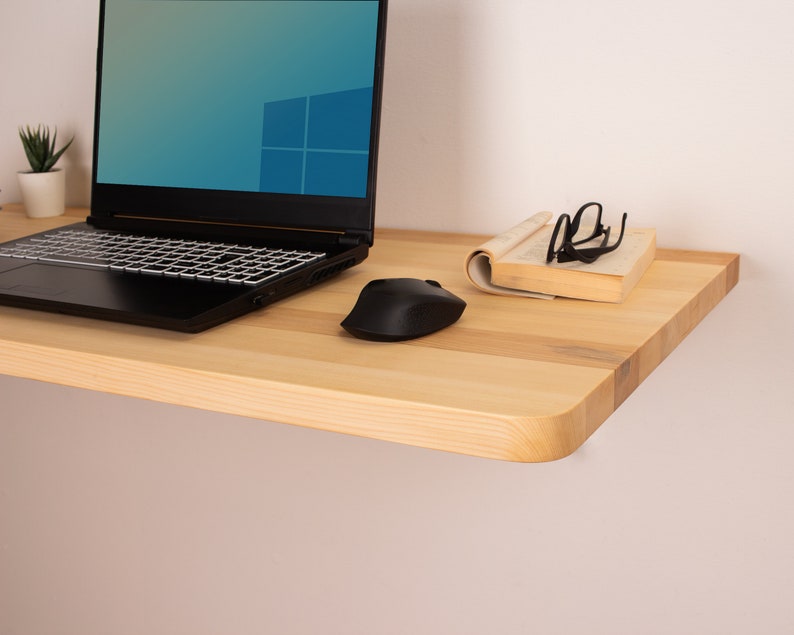 Wood Floating Desk, Wall Mounted Desk, Small Desk, Murphy Desk Table, Folding Desk, Home Office Desk, Wall Hanging Table, Unique Gift image 3