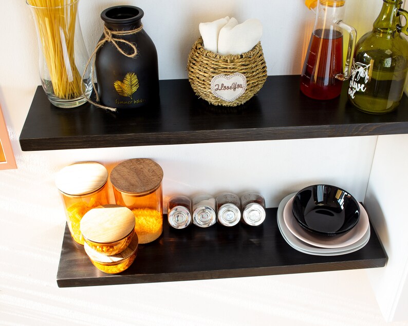 Black Floating Shelf, Kitchen Shelves, Custom Floating Shelves with Brackets, Floating Shelf for Bathrooom, Laundry Shelves, Wooden Shelf image 6
