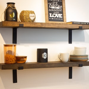 Heavy Duty Kitchen Shelf with Metal Brackets | Custom Size Shelf | Bathroom Shelf | Farmhouse Shelves | Rustic Shelves | Industrial Shelf