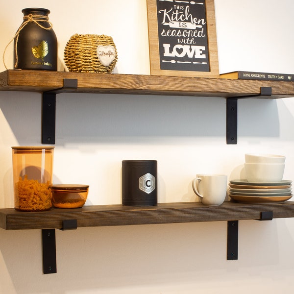 Heavy Duty Kitchen Shelf with Metal Brackets | Custom Size Shelf | Bathroom Shelf | Farmhouse Shelves | Rustic Shelves | Industrial Shelf
