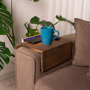 Couch Arm Rest Table with Magazine Stand, Modern Wood Armrest Table, Simply Sofa Arm Tray Table, Couch Tray, Custom Wood Sofa Arm Table image 2