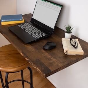 Solid Wood Floating Desk, Wall Mounted Desk, Wall Hanging Desk, Laptop Desk, Study Table, Work From Home, Fold Down Desk, Murphy Desk image 7