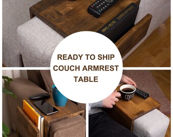 Ready to Ship Armrest Table with Magazine Stand, Functional Wood Armrest Table Gift for Home