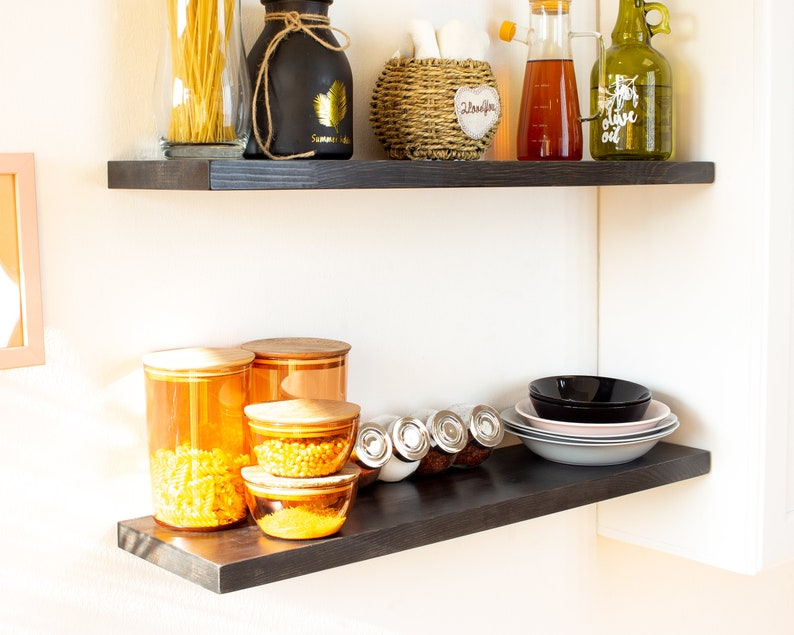 Black Floating Shelf, Kitchen Shelves, Custom Floating Shelves with Brackets, Floating Shelf for Bathrooom, Laundry Shelves, Wooden Shelf image 3