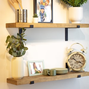 Heavy Duty Shelf with Industrial Metal Brackets | Custom Size Floating Shelf | Bathroom and Kitchen Shelf | Farmhouse Shelves | Rustic Shelf