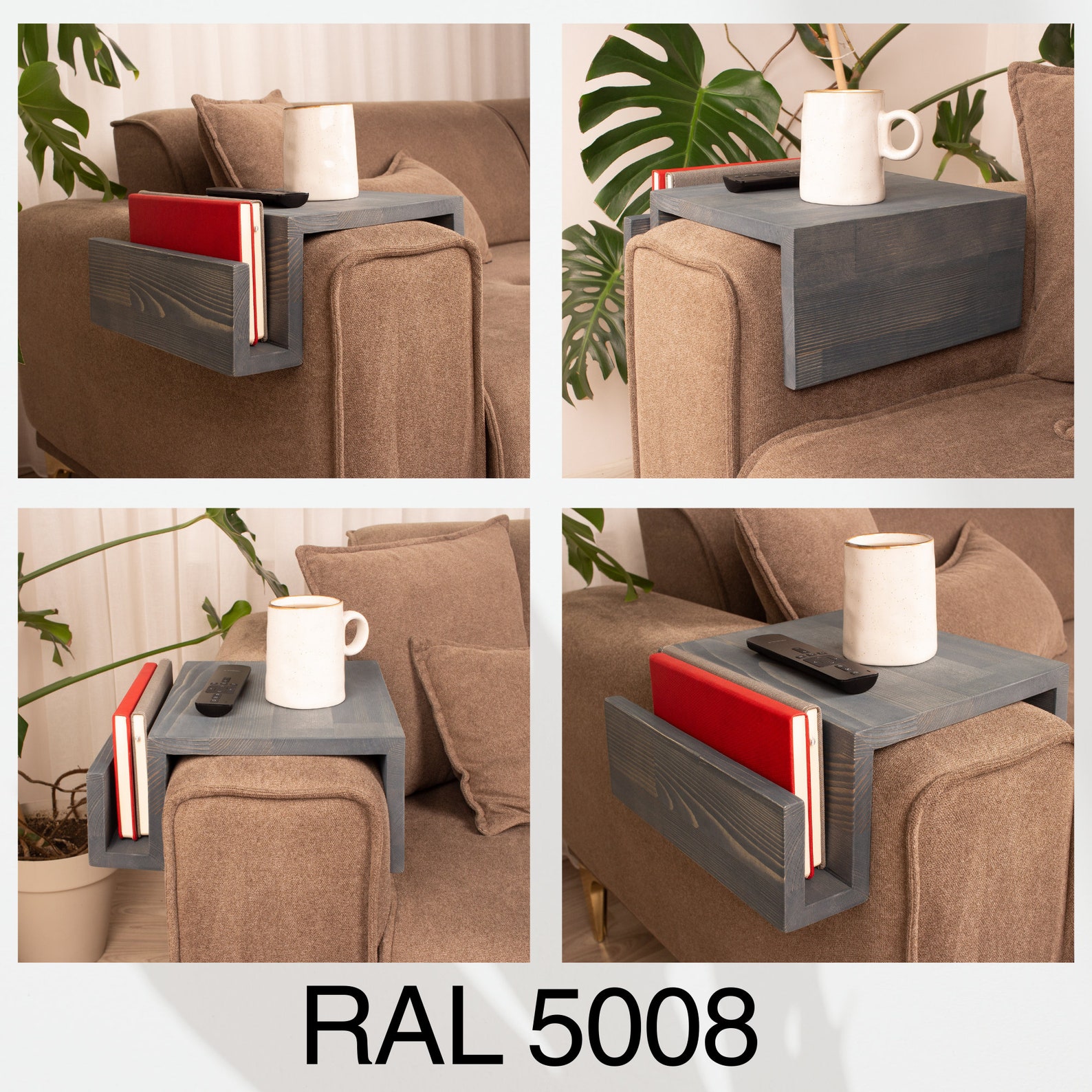 Sofa Arm Rest Table With Magazine Stand, Modern Wood Armrest Table ...