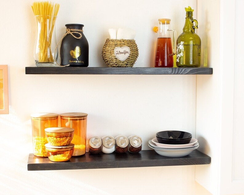 Black Floating Shelf, Kitchen Shelves, Custom Floating Shelves with Brackets, Floating Shelf for Bathrooom, Laundry Shelves, Wooden Shelf image 2