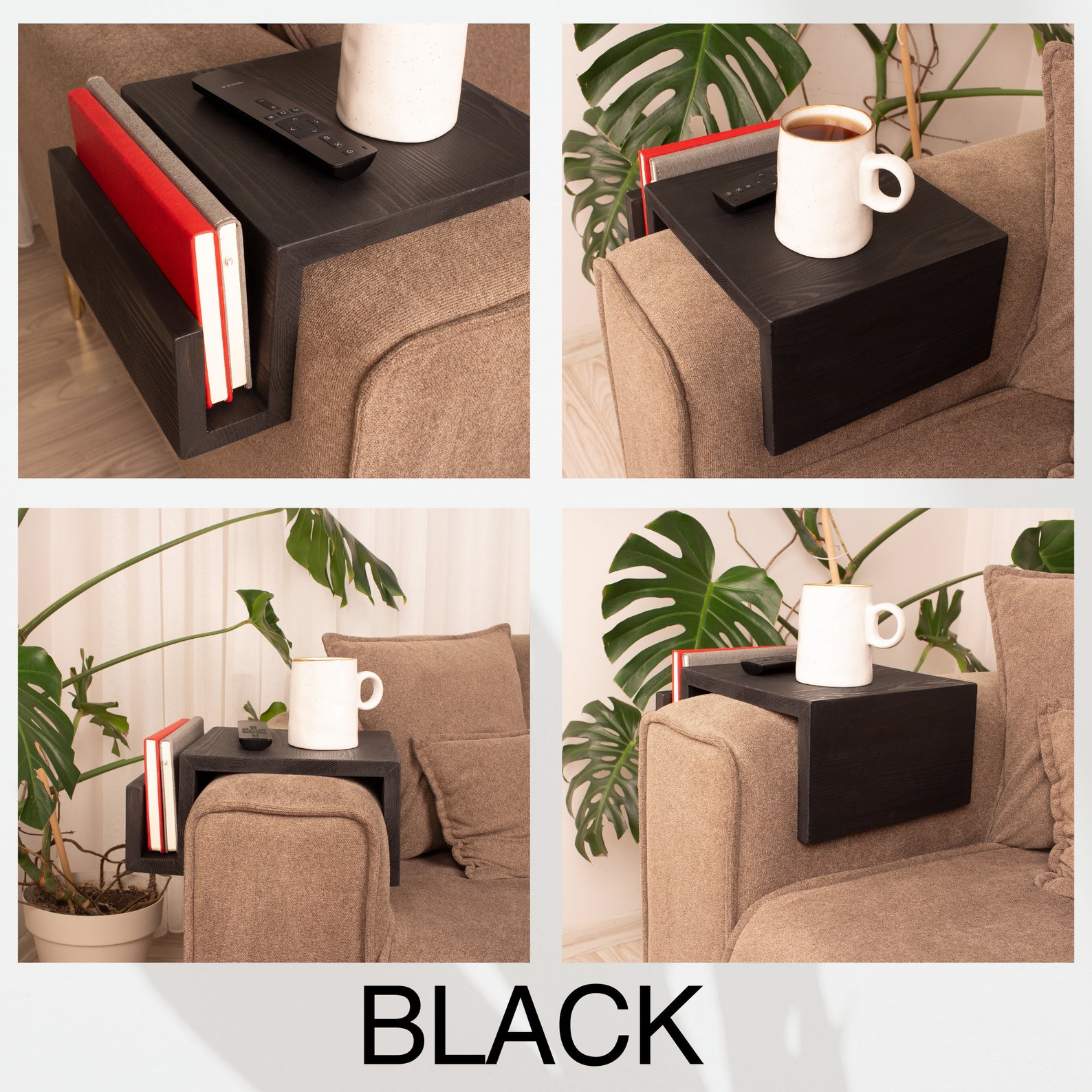 Sofa Arm Rest Table With Magazine Stand, Modern Wood Armrest Table ...
