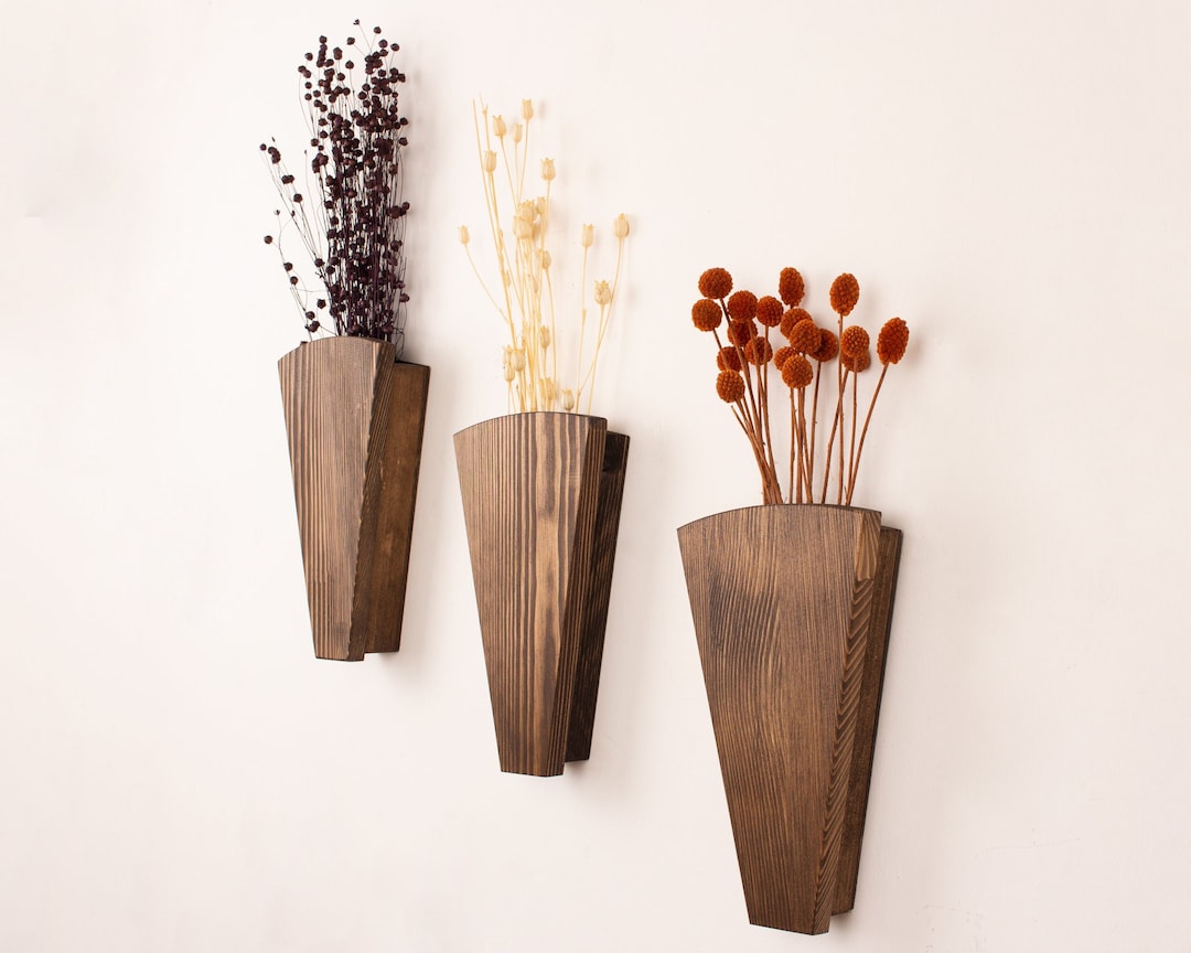 LARGE Wood Wall Pocket Faux Flower Holder Wooden Wall Vase Wood Wall Decor Wall Hanging for