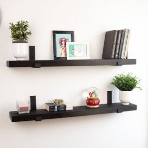 Black Wooden Shelf with Industrial Metal Brackets Custom Size Floating Shelf Shelf with Flat Bracket Heavy Duty Shelf Rustic Shelf image 5