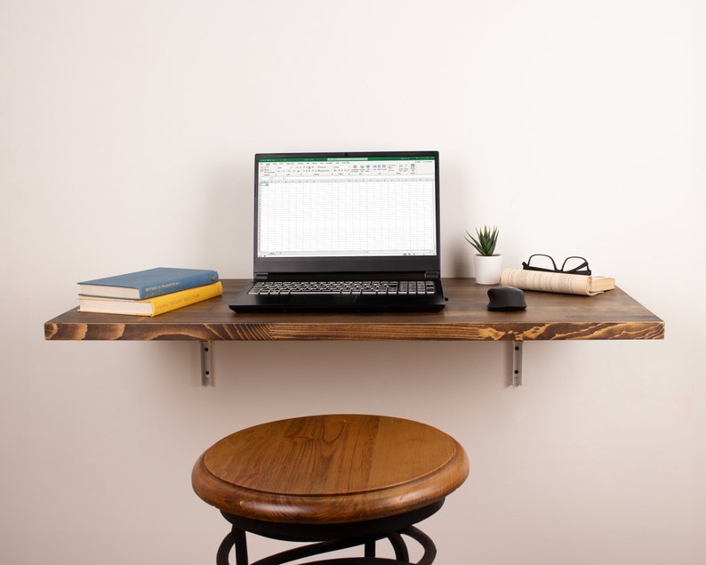 Solid Wood Floating Desk, Wall Mounted Desk, Wall Hanging Desk, Laptop Desk, Study Table, Work From Home, Fold Down Desk, Murphy Desk image 3