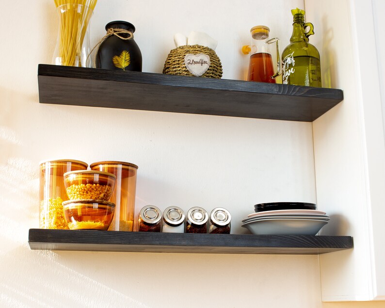 Black Floating Shelf, Kitchen Shelves, Custom Floating Shelves with Brackets, Floating Shelf for Bathrooom, Laundry Shelves, Wooden Shelf image 7