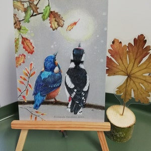 Ansichtkaart. Titre : Deux amis (martin-pêcheur et pic).