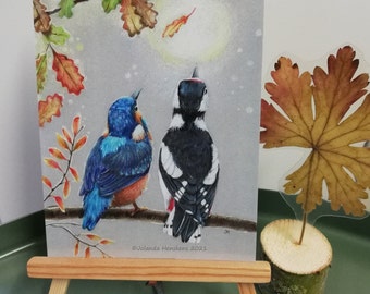 Ansichtkaart 'Twee vrienden' (IJsvogel en Specht)