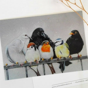 Ansichtkaart. Titel: We are family - ze tuinvogels (Kunstdruck vogel dier natuur postcrossing liebevoll illustriert)