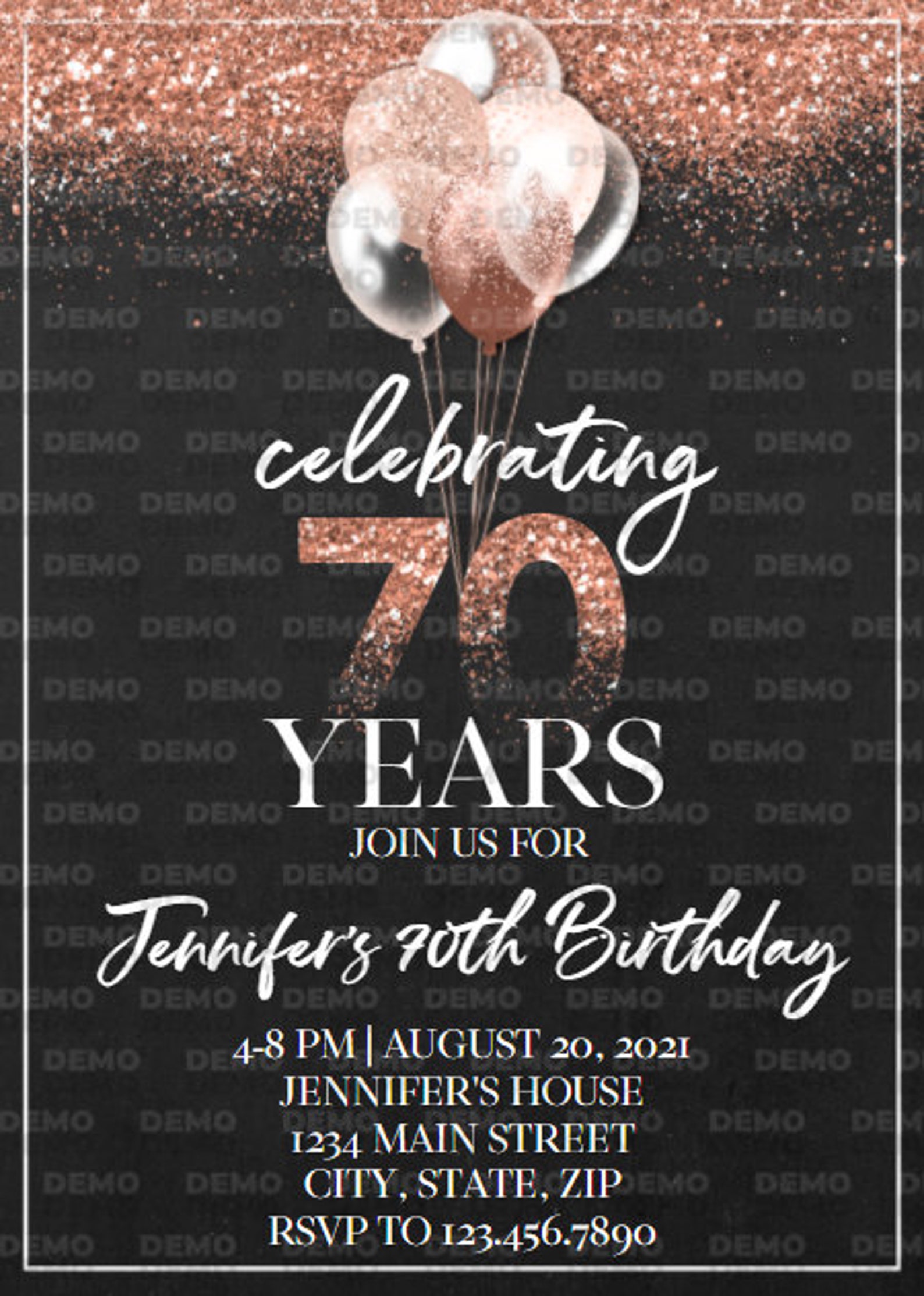 70th Birthday Invitation Rose Gold 70 Birthday Invite Rose Etsy