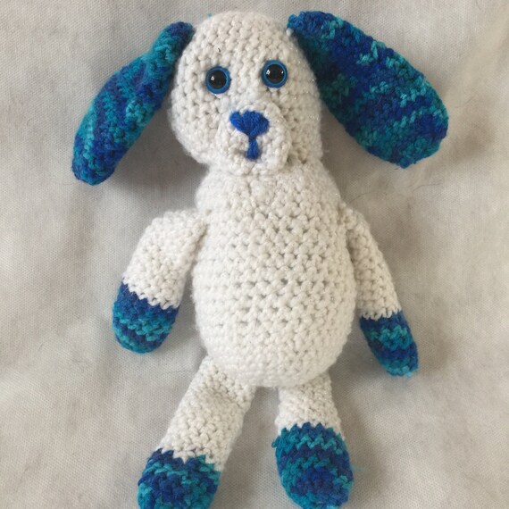 blue and white stuffed dog