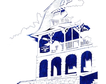 Yale Crew Art, Gales Ferry Pen and Ink Print