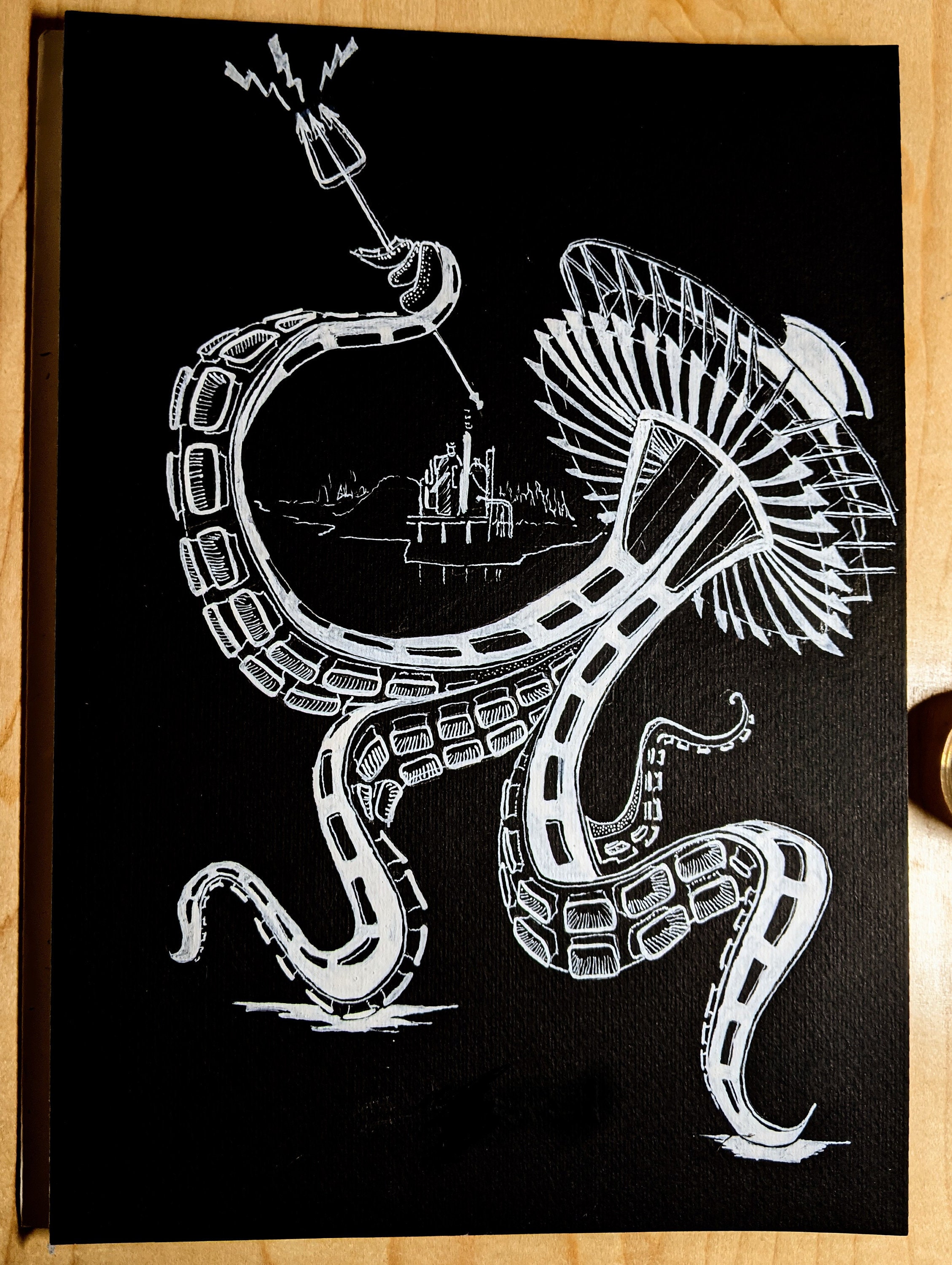 Seattle Kraken Space Needle Pen Ink Print Etsy Uk