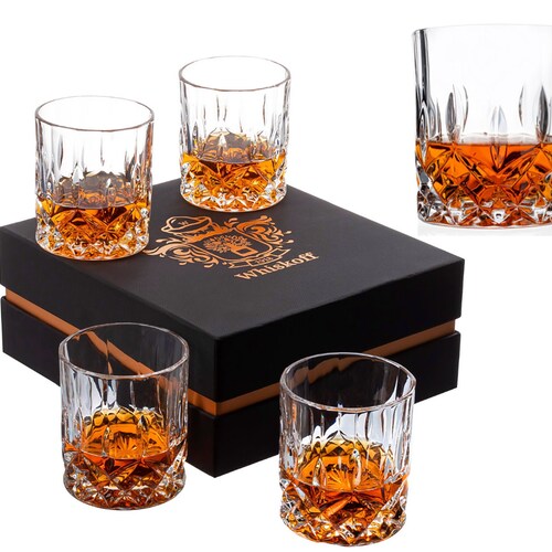 Crystal Whiskey Glass Set of 4 in Gift Box Bourbon Whiskey Etsy