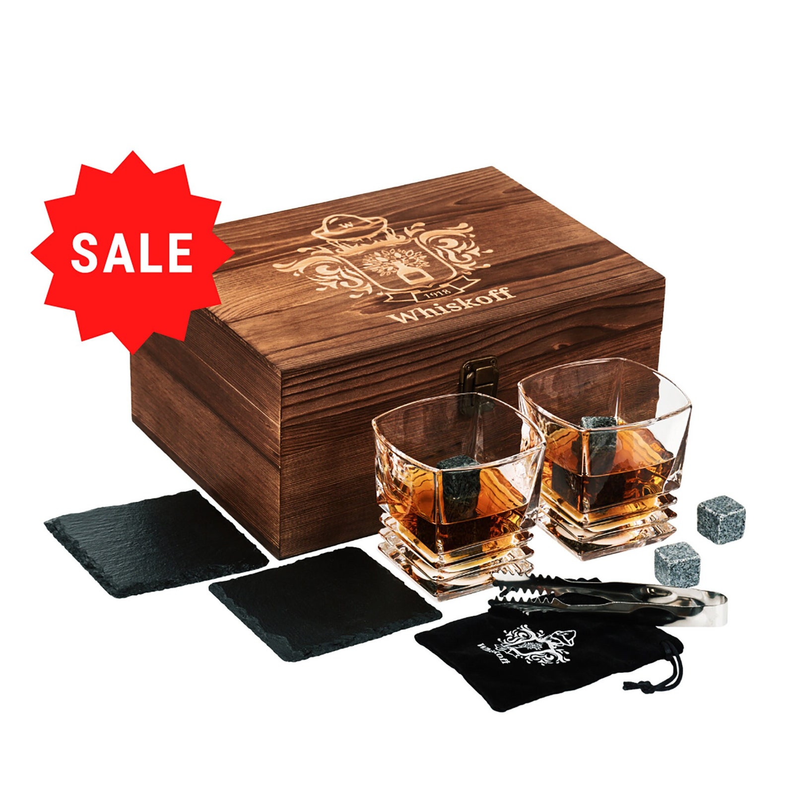 Ribbed Whiskey Glasses Stones Gift Set Father's Day Gift Etsy