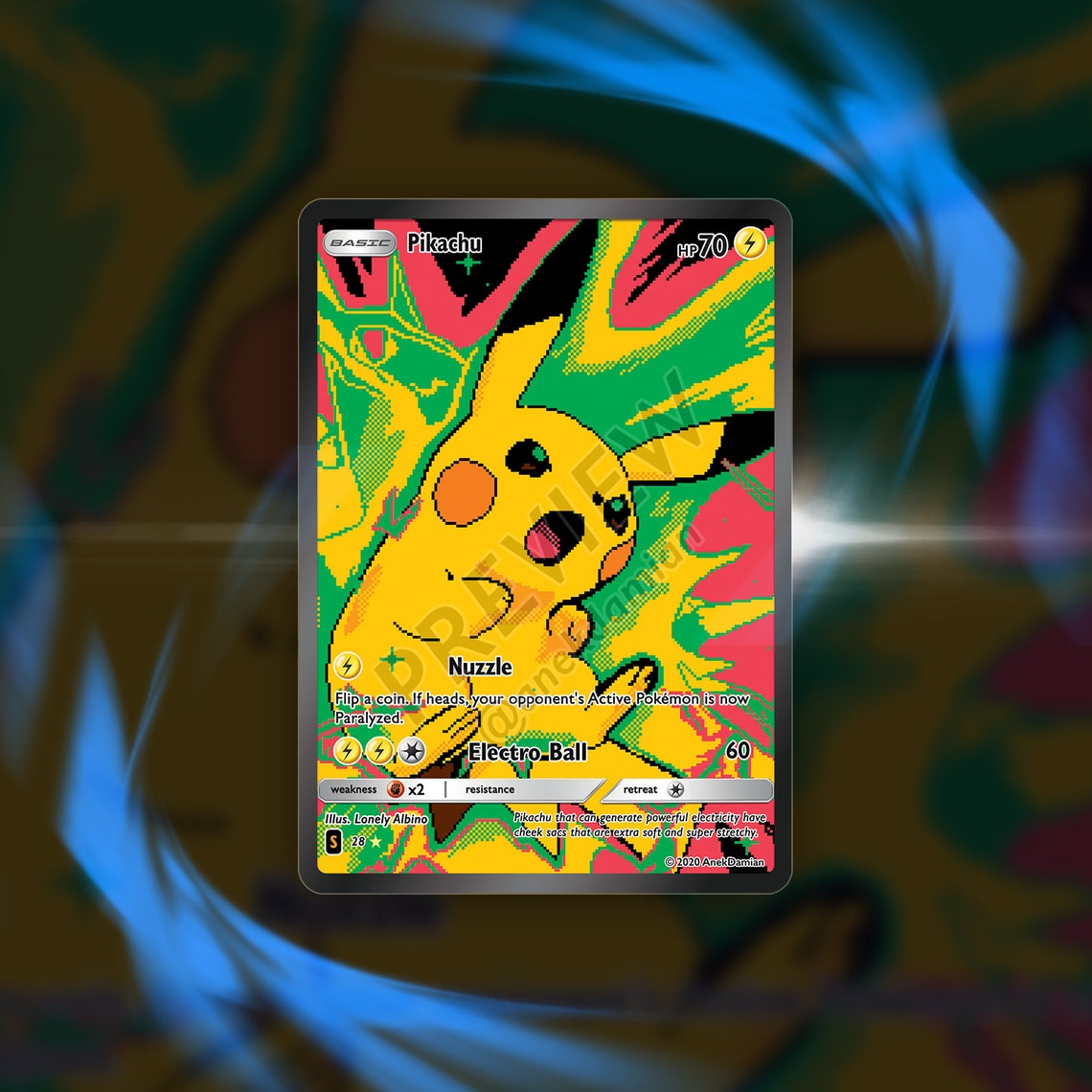 Custom Pikachu Pokemon Holographic Card Lonely Albino Etsy